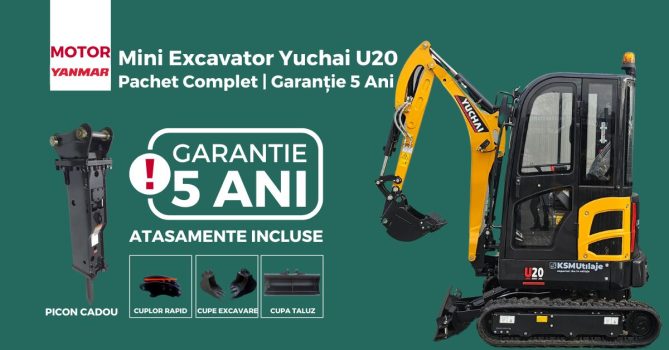 Mini Excavator Yuchai U20 Pachet Complet | Garanție 5 Ani