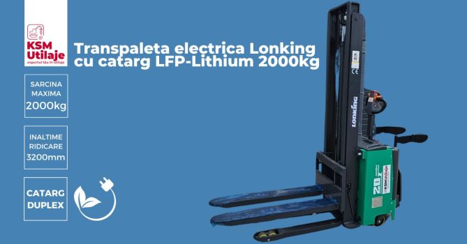 Transpaleta electrica Lonking cu catarg LFP-Lithium 2000kg (1)