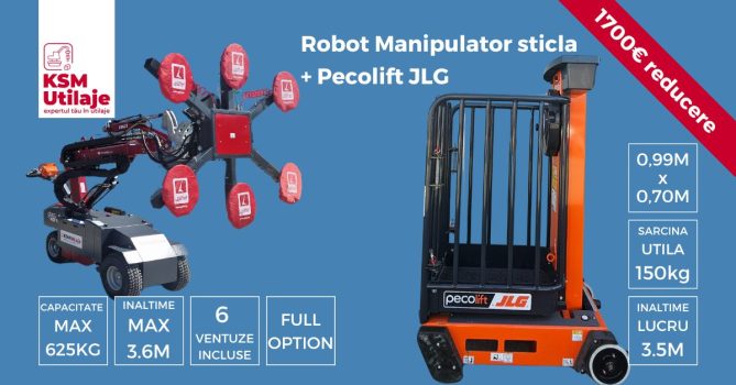 GLASSWORKER GW625 & Pecolift JLG Robot Manipulator sticla & Nacela manuala