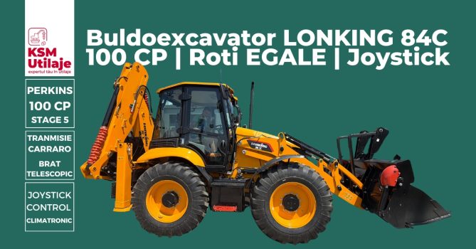 Buldoexcavator Lonking 84C cu roți egale și motor Stage V, disponibil la KSM Utilaje