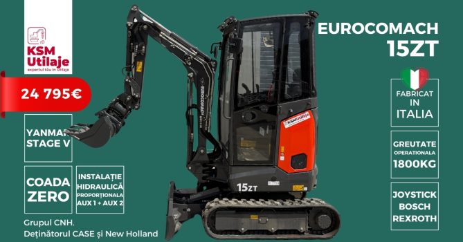 Mini Excavator Eurocomach 15ZT: Agilitate Zero Tail și Calitate Premium Italiană